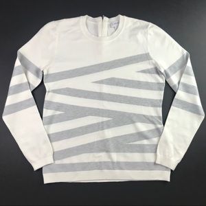 Carmen Marc Valvo Sweater Large White Gray Stripes